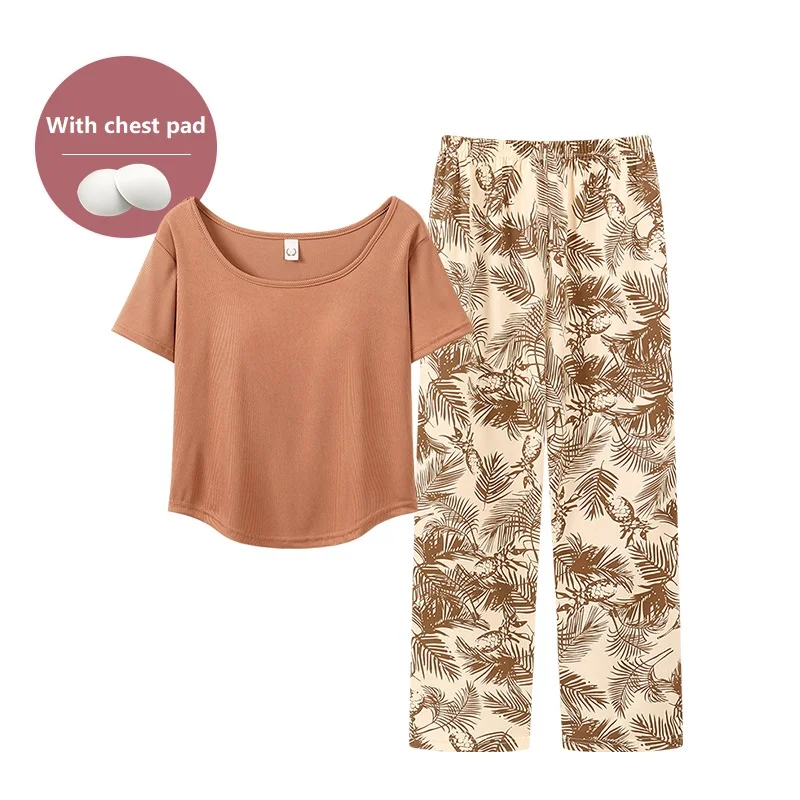 

Пижамный комплект Женский из модала, одежда для сна с нагрудной подушкой, с коротким рукавом, ночная рубашка, комплект из 2 предметов, домашняя одежда