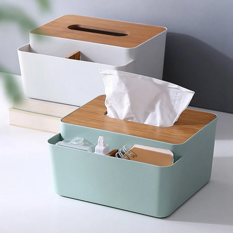 

Коробка-органайзер для хранения с деревянной крышкой для салфеток, чехол для макияжа с несколькими отделениями, коробка для телефона