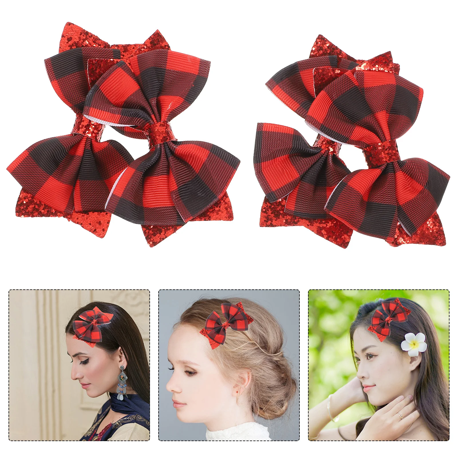 

4pcs Bow Hair Clips Small Bows Hair Clips Women Hair Accessories Cute Hair Clips Plaid Hair Clips