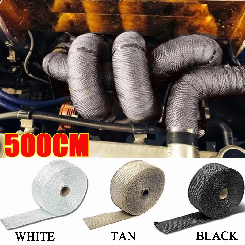 500CM Motorcycle Exhaust Wrap Roll Fiberglass Heat Shield Exhaust Header Pipe Heat Wrap Tape Thermal Protection Car Accessories