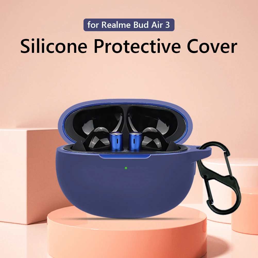 

Silicone Protective Cover For Realme Buds Air3 In-Ear Wireless Headphones Box Cases Shell with Metal Hook Earbuds Protection
