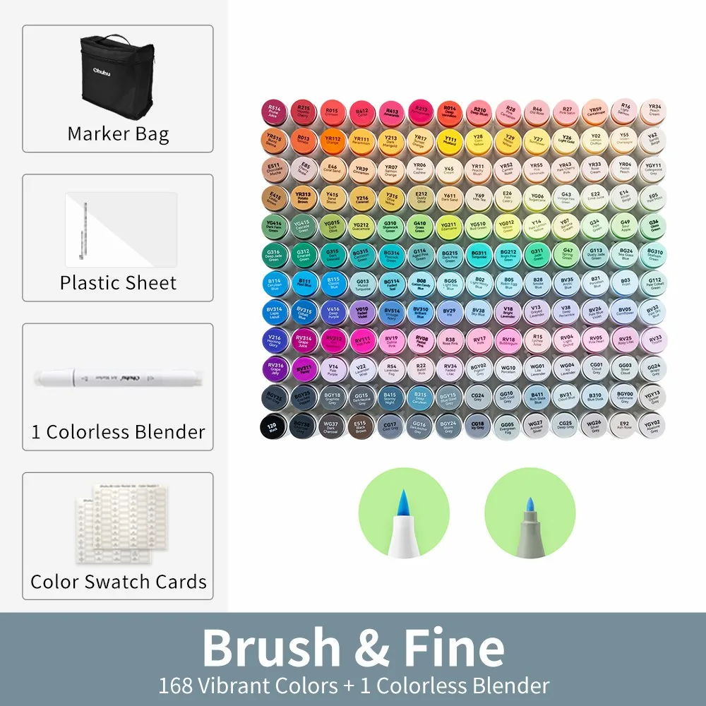 Ohuhu Honolulu, 168 цветов, маркеры