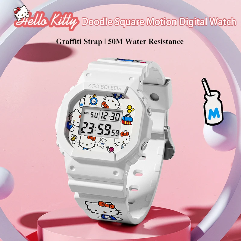 Sanrio Hellokitty My Melody Children's Smart Sports Waterproof Watch Pokémon Peripheral Alarm Clock Timing Boys Girls Gift