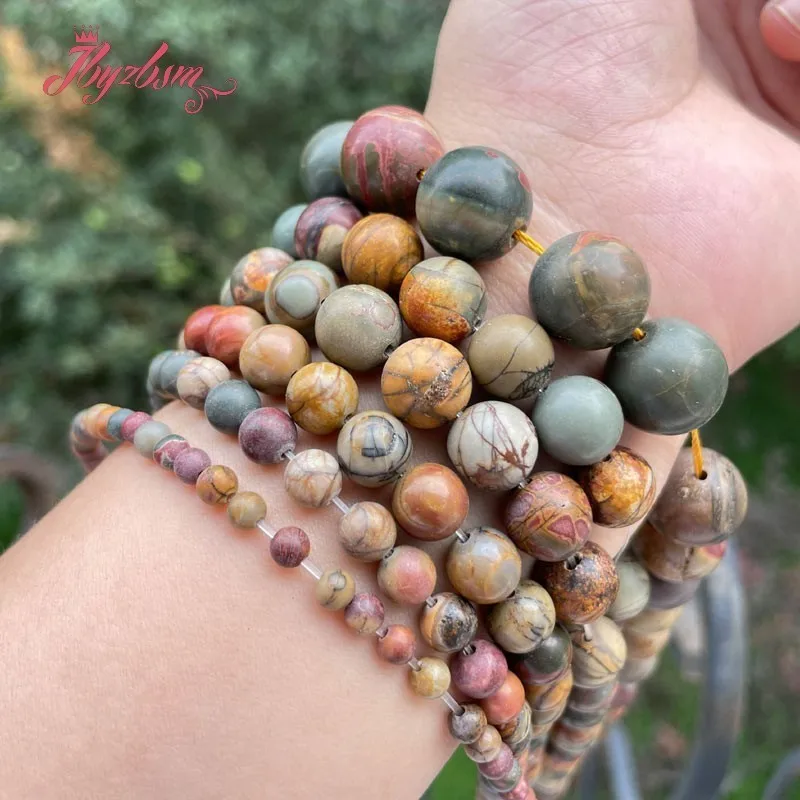 

4-12mm Round Smooth Faceted Frost Picasso Jasper Natural Stone Beads for DIY Necklace Bracelets Charm Pendant Jewelry Making 15"