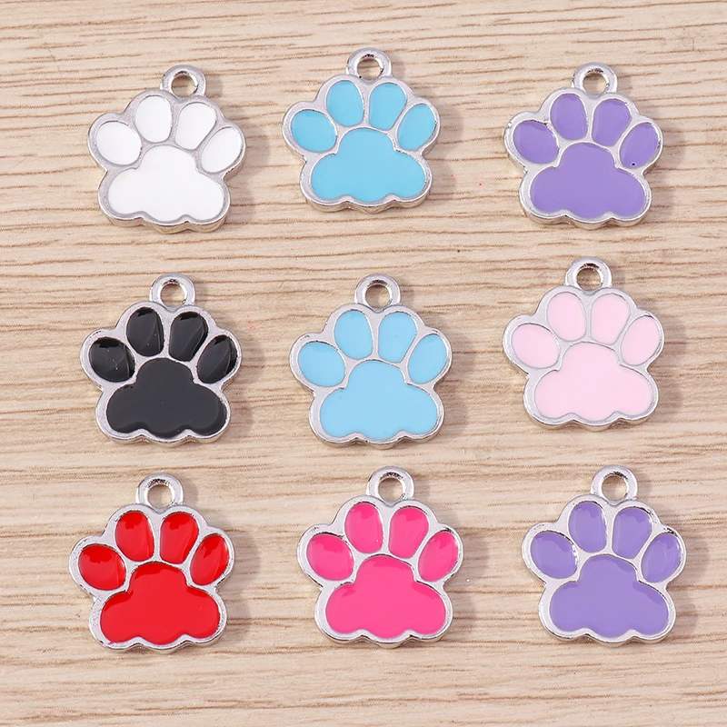 

10pcs 15x17mm Cartoon Enamel Dog Paw Footprint Charms for Jewelry Making DIY Drop Earrings Pendants Necklaces Crafts Accessories