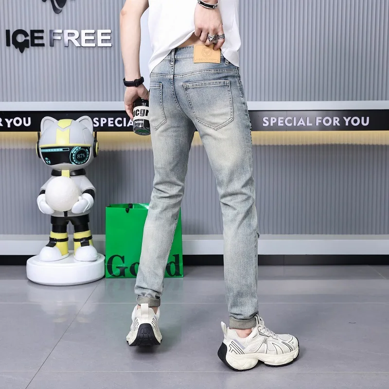 Рваные джинсы с принтом мужские уличные модные высококлассные дизайнерские