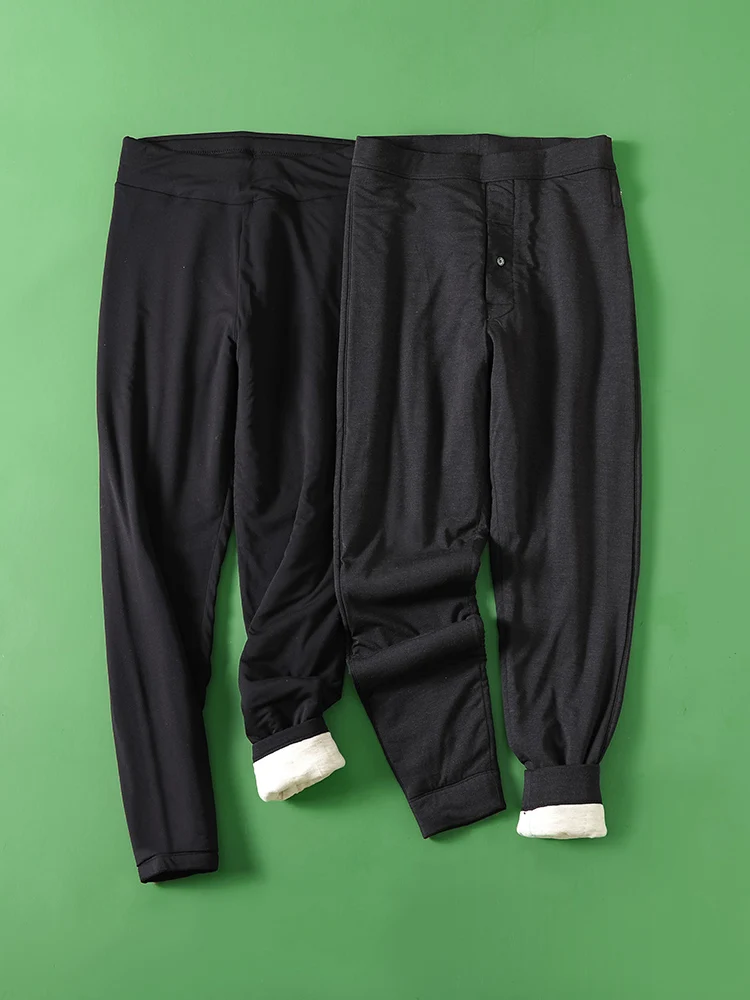 00% Pure Wool Pants Women Outer Wear Fleece-lined Thick Leggings High Waist Northeast Super Warm Men Winter