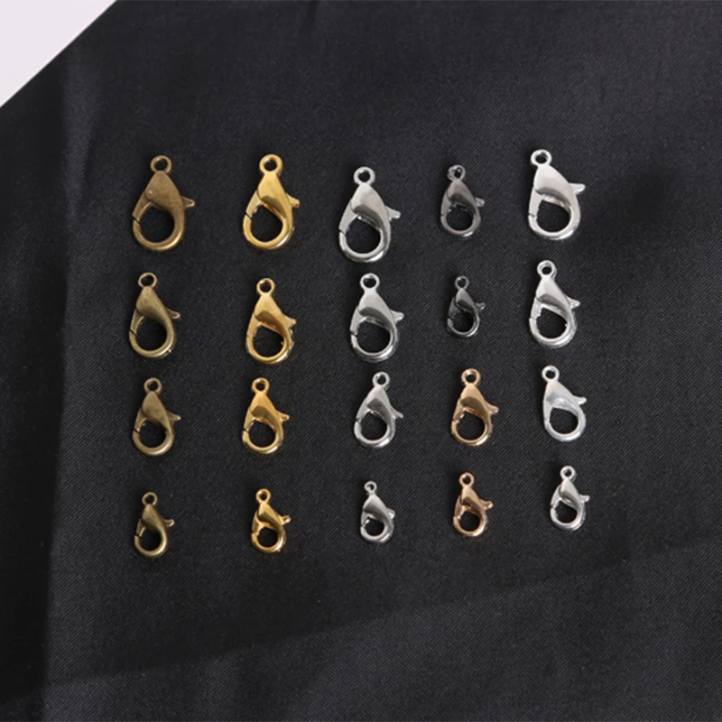 

100Pcs Zinc Alloy Lobster Clasp Hooks 10/12/14/16mm Rhodium Bronze Gold Color Claw Clasps Connector Jewelry DIY Jewelry Findings