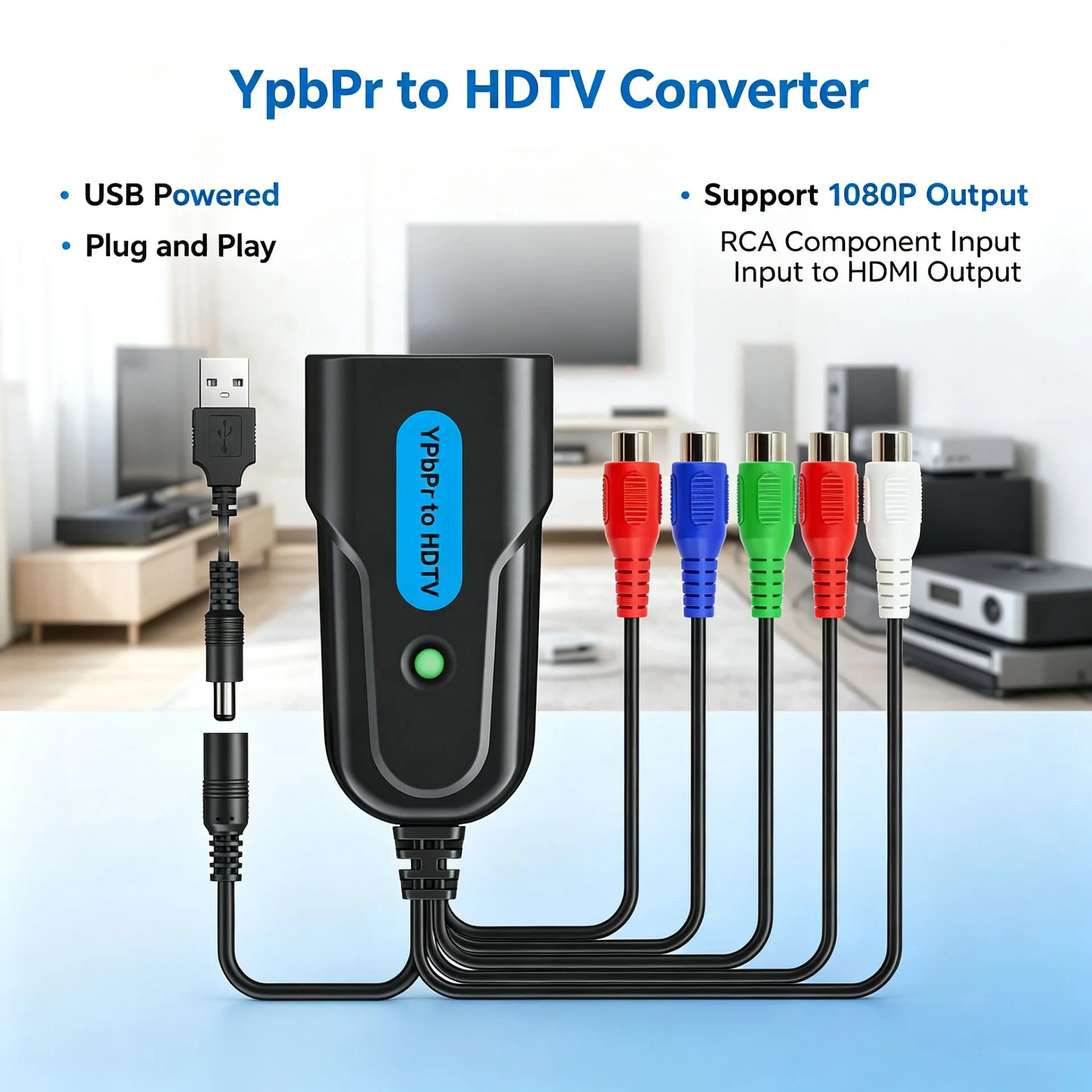 Фото Конвертер 1080P YPbPr Component в HDMI с аудиовходом RCA для DVD, PS2, XBOX, VCR, VHS, ретро-игровых консолей №1