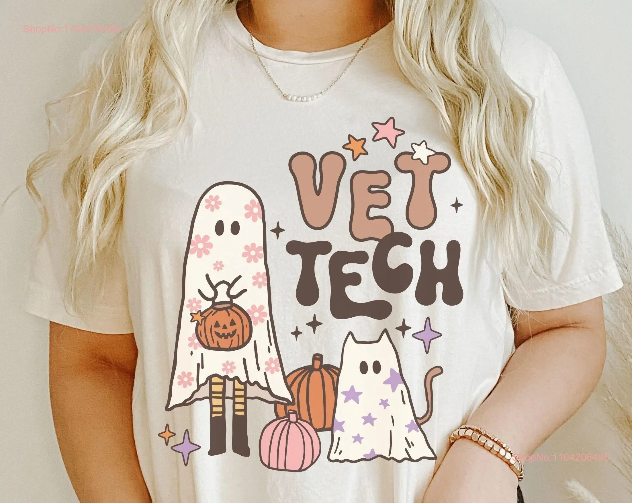 Retro Vet Tech Halloween T Shirt Cute Veterinary Technician Spooky for New Week Animal Lover long or short sleeves