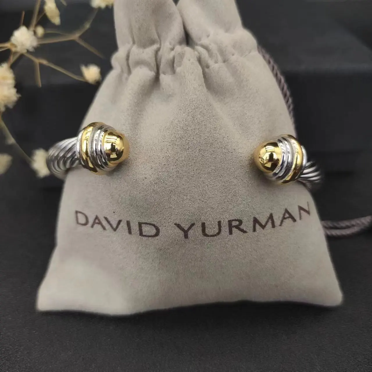 David Yurman 7MM Round Head Color Separation Bracelet Buckle in Sterling Silver with 18K Rose Gold PLATED