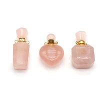 1pcs natural square heart shape rose quartz stone essential oil pendant memorial jewelry perfume jewellery glaze vial necklace
