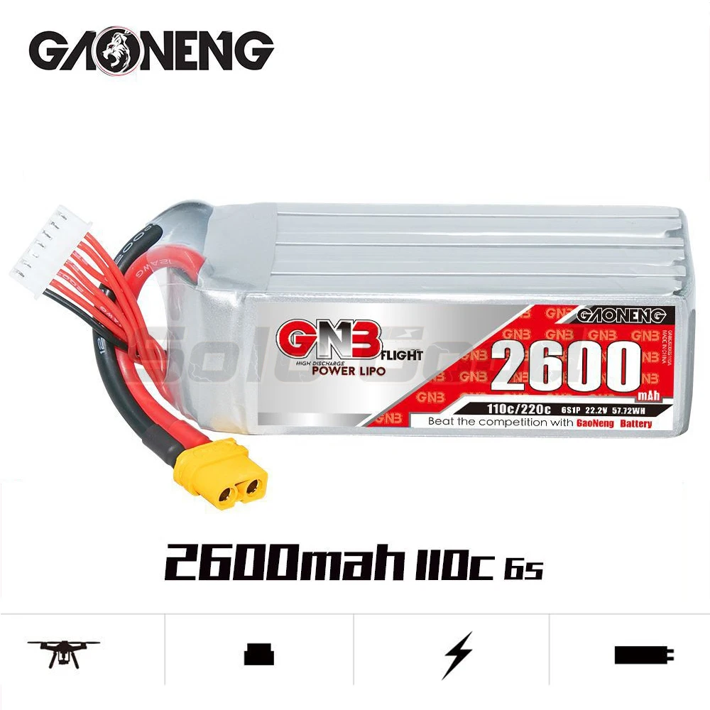 

Аккумулятор GAONENG GNB 2600 мАч 6S 110C/220C 22,2 в XT60 LiPo FreeWing 60 мм-70 мм EDF Jet DYNAM 1000 мм-1500 мм самолёт RC Crawler