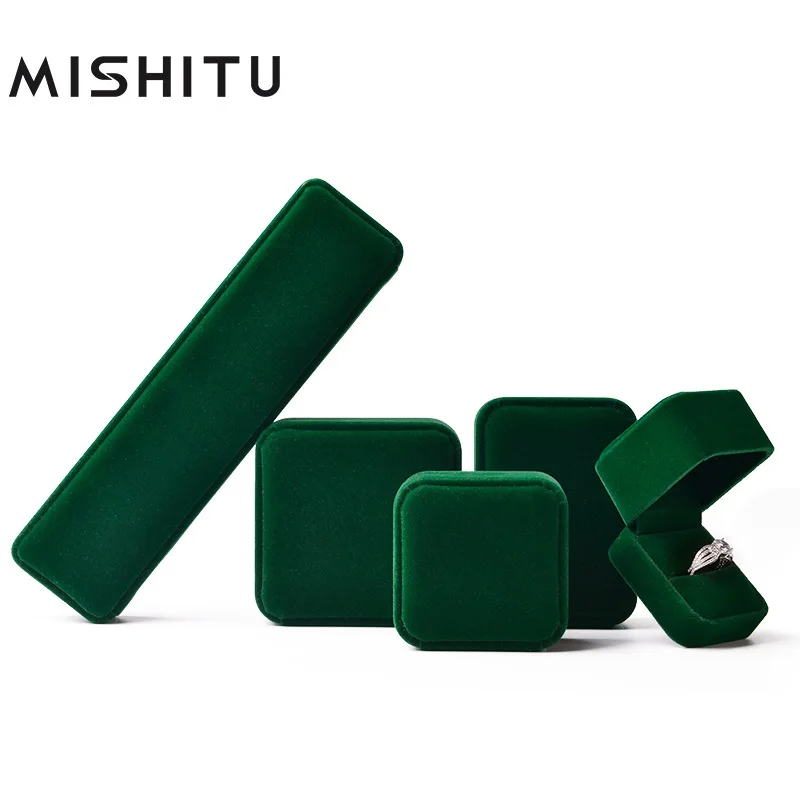 

MISHITU Green High-Quality Velvet Ring Earrings Pendant Bracelet Jewelry Box Proposal Anniversary Jewelry Storage