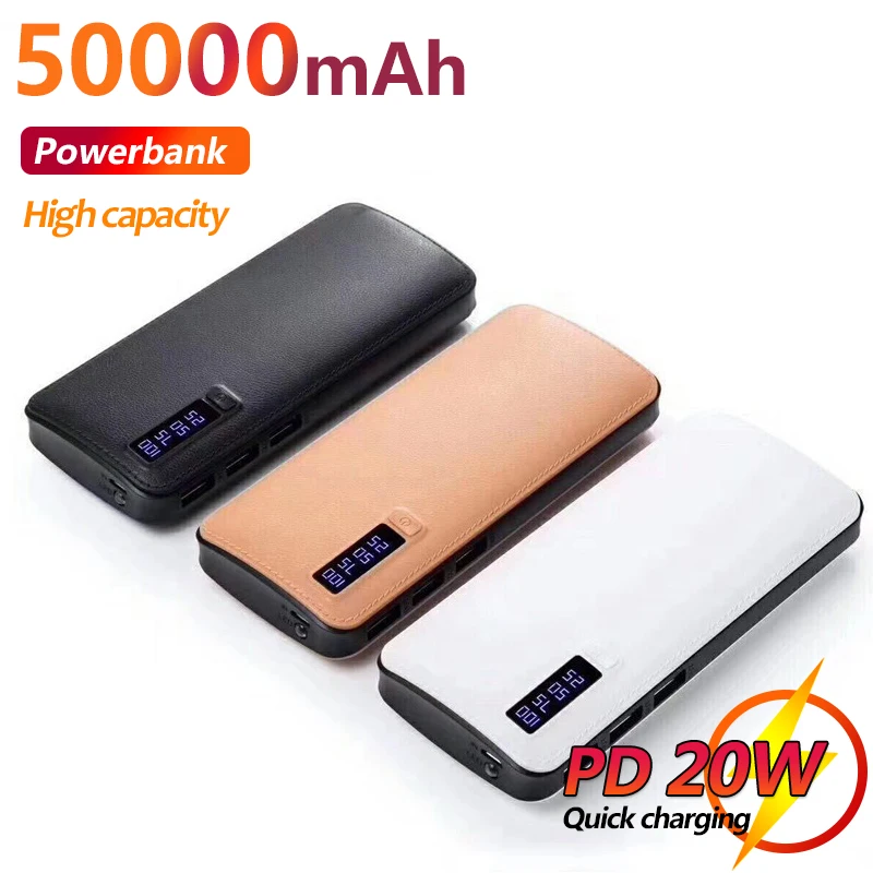 

Portable Leather Texture Large Capacity 50000mAh Power Bank External Battery Charger for Xiaomi Samsung IPhone