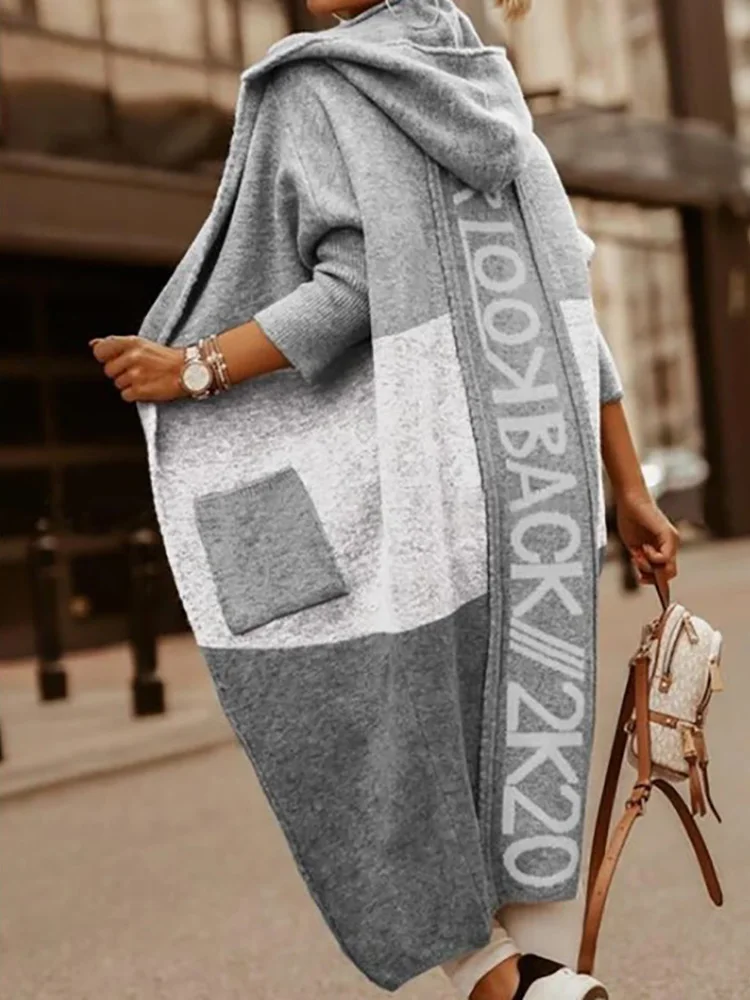 Женская свободная верхняя одежда с капюшоном и надписью длинный женский
