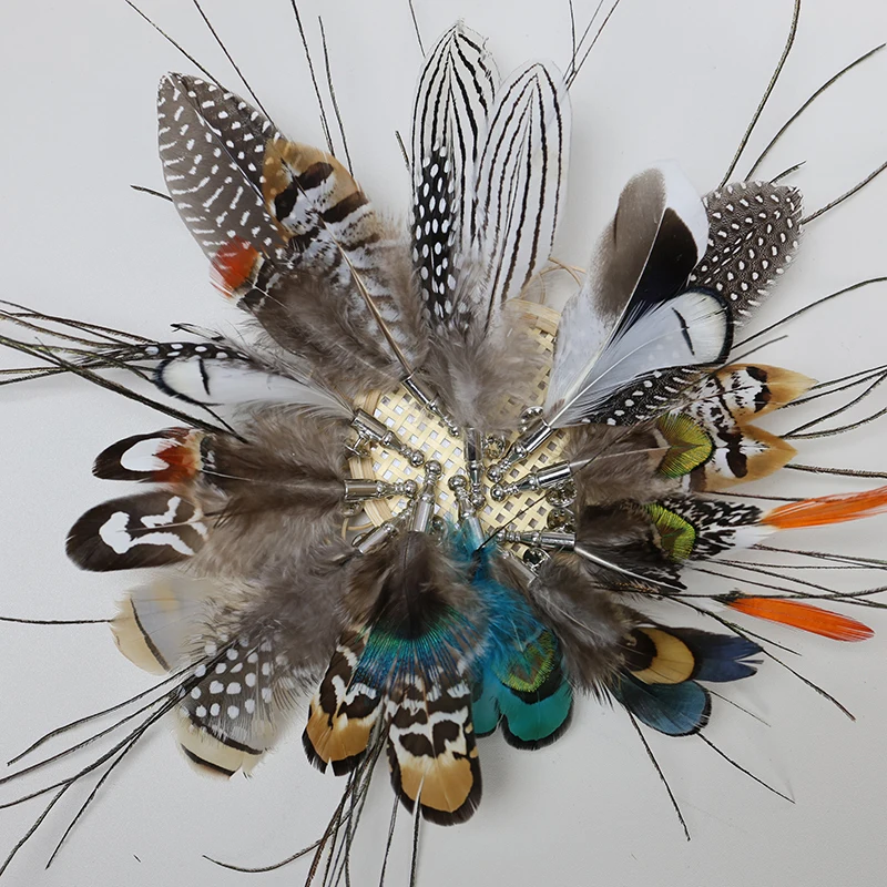 Красочные Изготовленные На Заказ броши в виде перьев фазана петуха перья модная