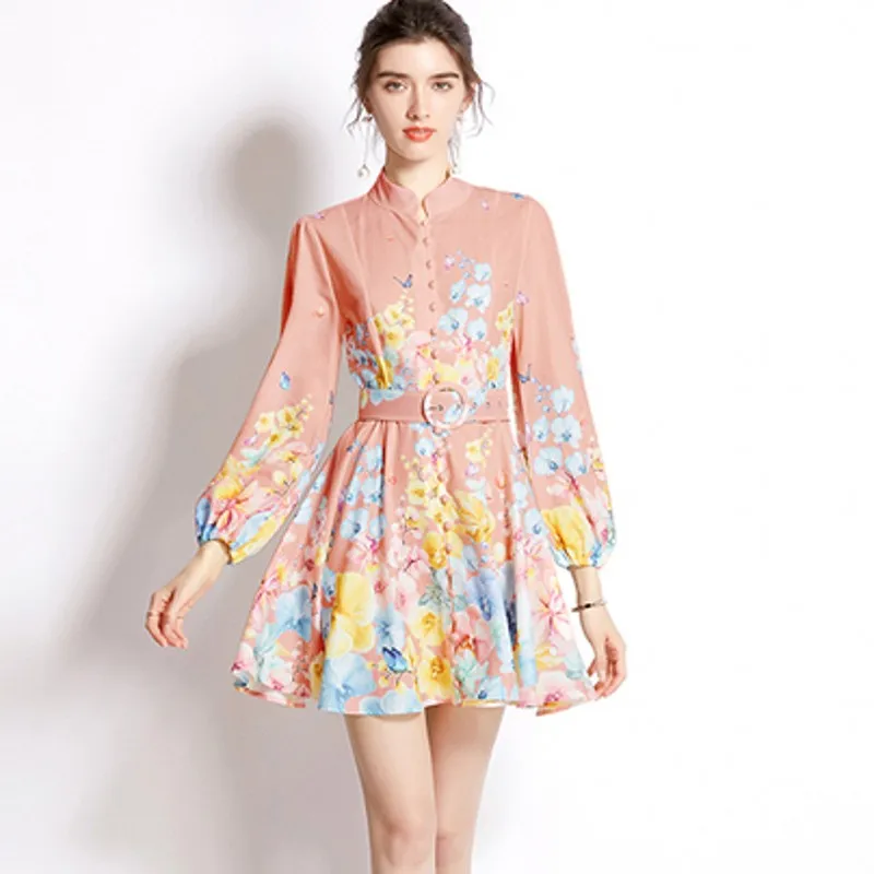 

Женское кружевное плиссированное платье с поясом, ажурное платье с цветочной вышивкой, отложным воротником и бантом, платье с длинным рукав...