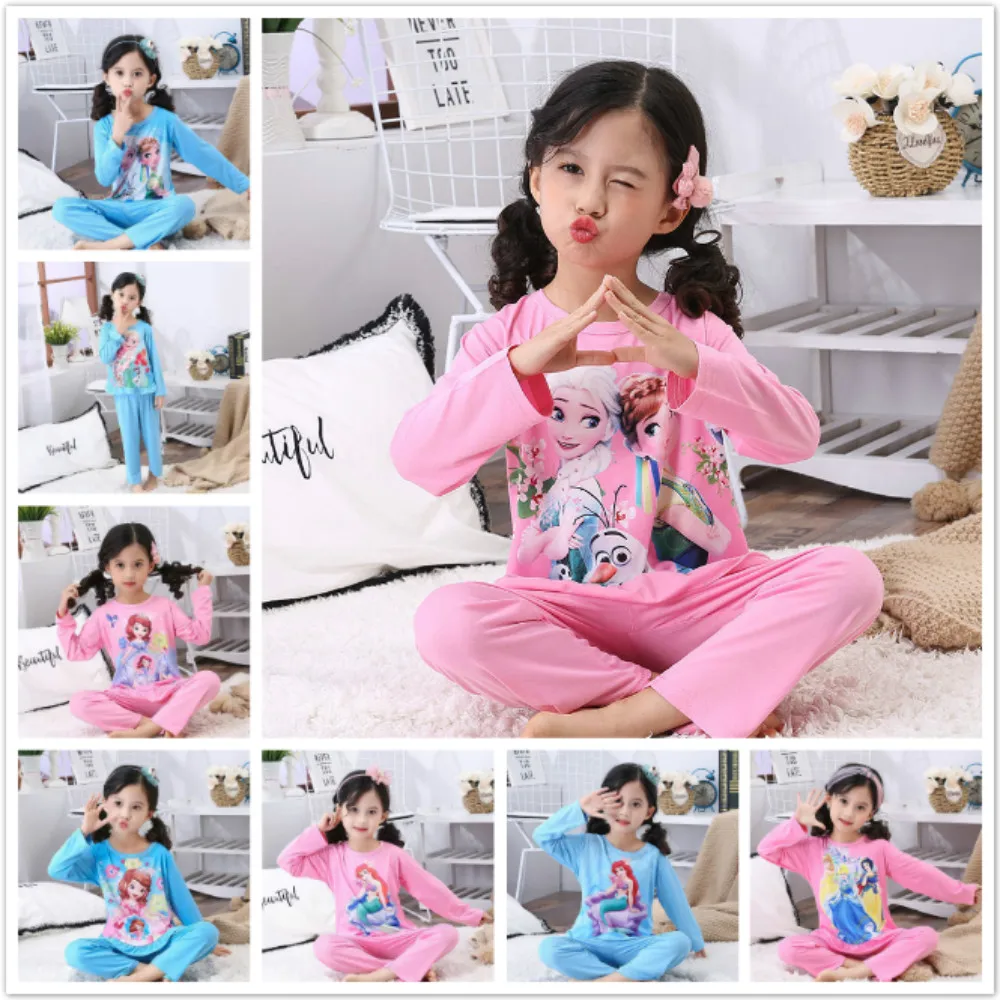 New Boy Girl Pajamas Frozen Anna Elsa Mickey Minnie Clothing Set Kids Long Sleeve Cartoon Home Sleepwear Children Nightgown Suit
