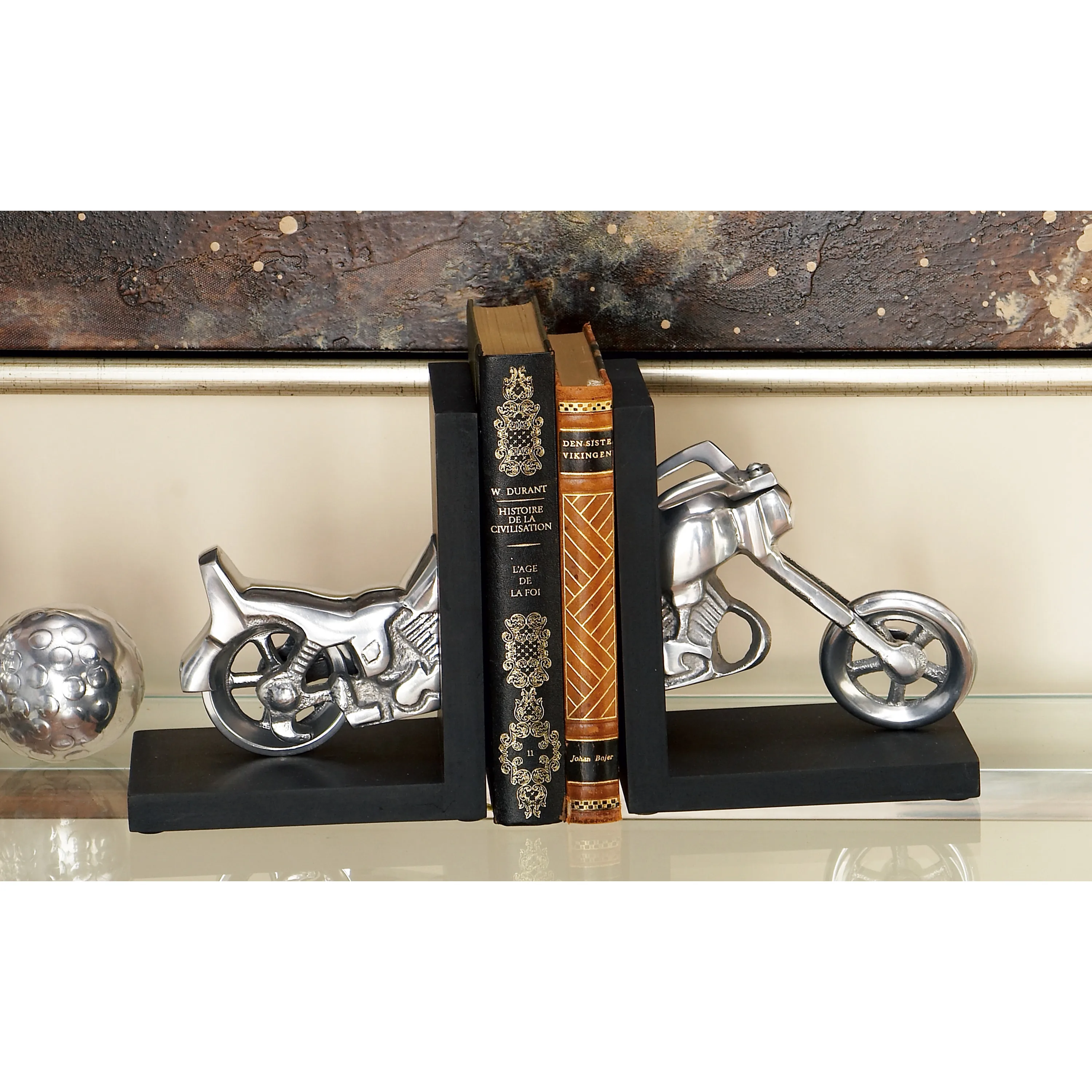 

6" Motorcycle Silver Metal Bookends (Set of 2)