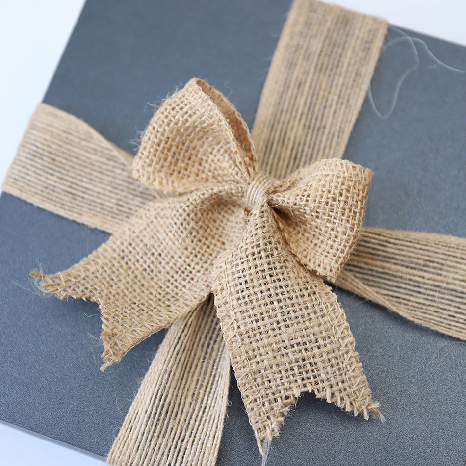 

5Pcs Natural Jute Lace Ribbon Bow Wedding Gift Wrap DIY Jute Burlap Fabric Crafts Sewing Clothes Party Christmas Home Decoration