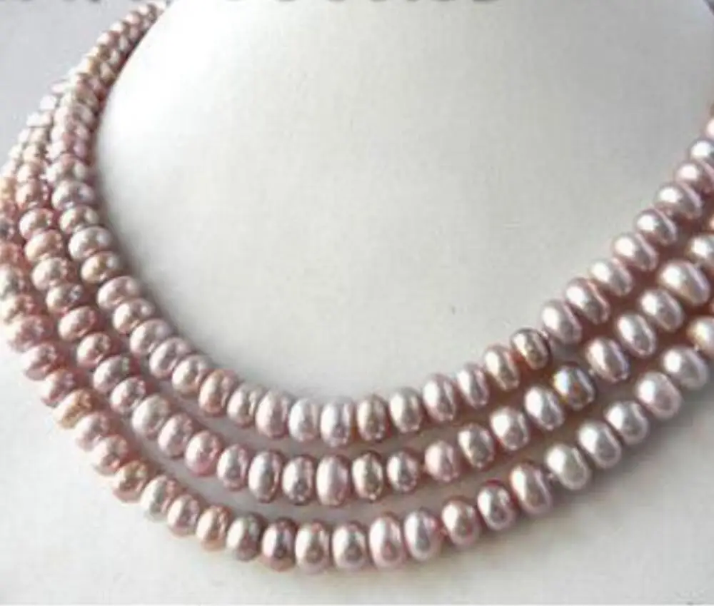 

3Strands 18'' 8MM Slice Lavender Freshwater Pearl Necklace Dongguan girl Store
