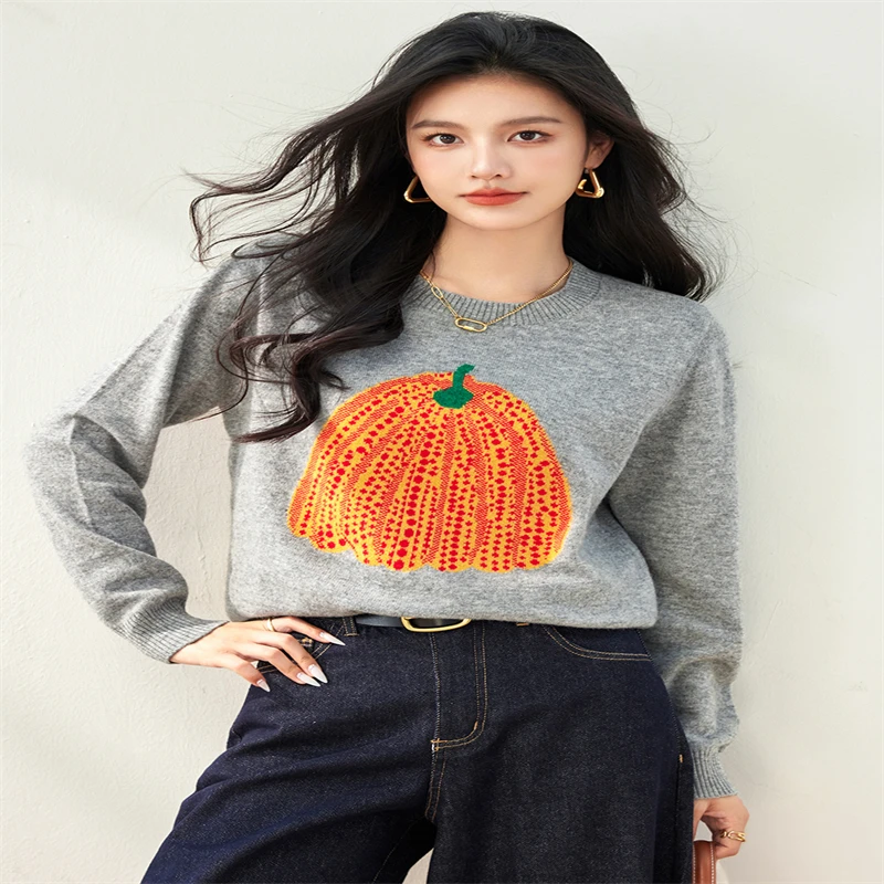 Женский винтажный вязаный пуловер повседневный свободный свитер с длинным