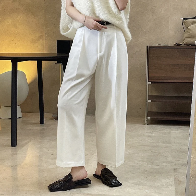 Spring and Autumn Women's Casual Solid Color High Waist Loose Wide Leg Pants