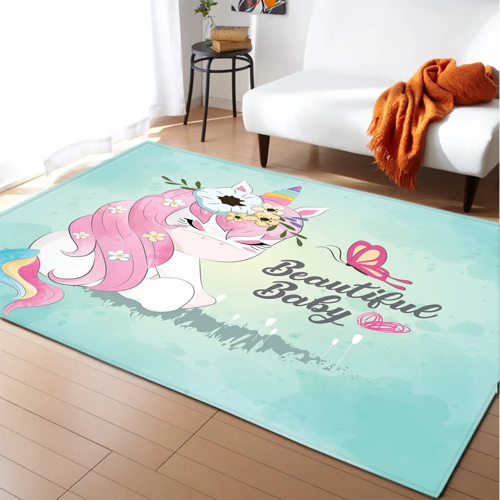 

Cartoon Child Unicorn 3D Printed Carpets for Living Room Bedroom Area Rug Soft Flannel Kids Room Play Crawl Floor Mat Customized