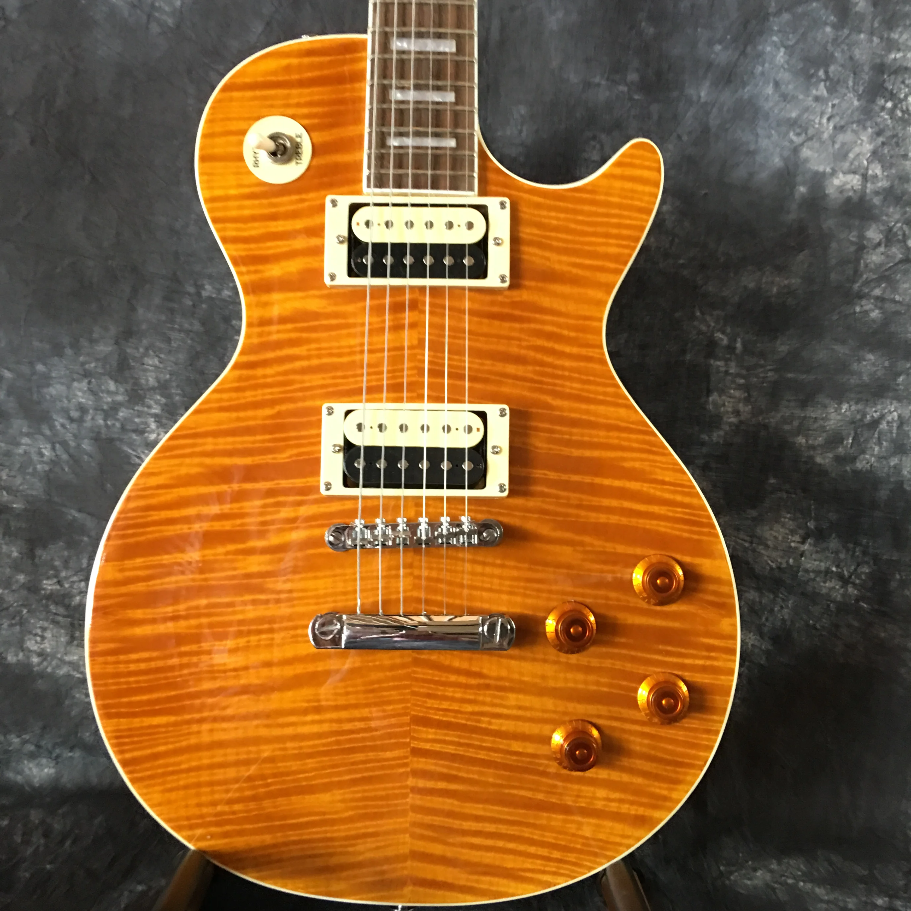 

Wholesale Top New Arrival Striped Tiger Map Guitar Electric Guitar Traditional Orange Guitar Free Shipping