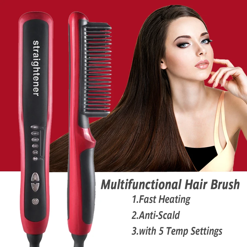 

Hair Straightener Smoothing Brush Hot Comb Tourmaline Ceramic Iron Straightening And Curling Beard Hair Comb Salon Styling Tools