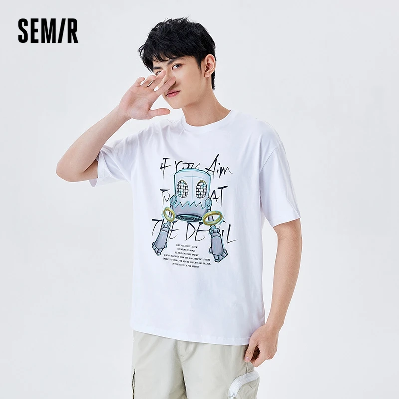 

Футболка Semir мужская с коротким рукавом, брендовая тенниска с принтом граффити, хлопковая майка свободного покроя, лето 2022