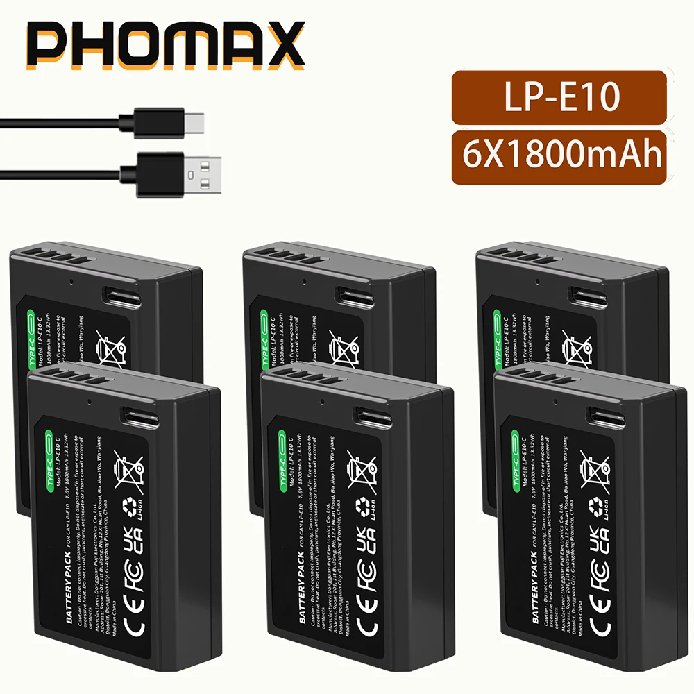 Аккумуляторы PHOMAX 7.6V 1800mAh LP-E10 для цифровых камер Canon EOS Rebel T3, T5, T6, T7, Kiss X50, Kiss X70, EOS 1100D, 1200D, 1300D (art.: 3920d4fef91fe) - 3920d4fef91fe