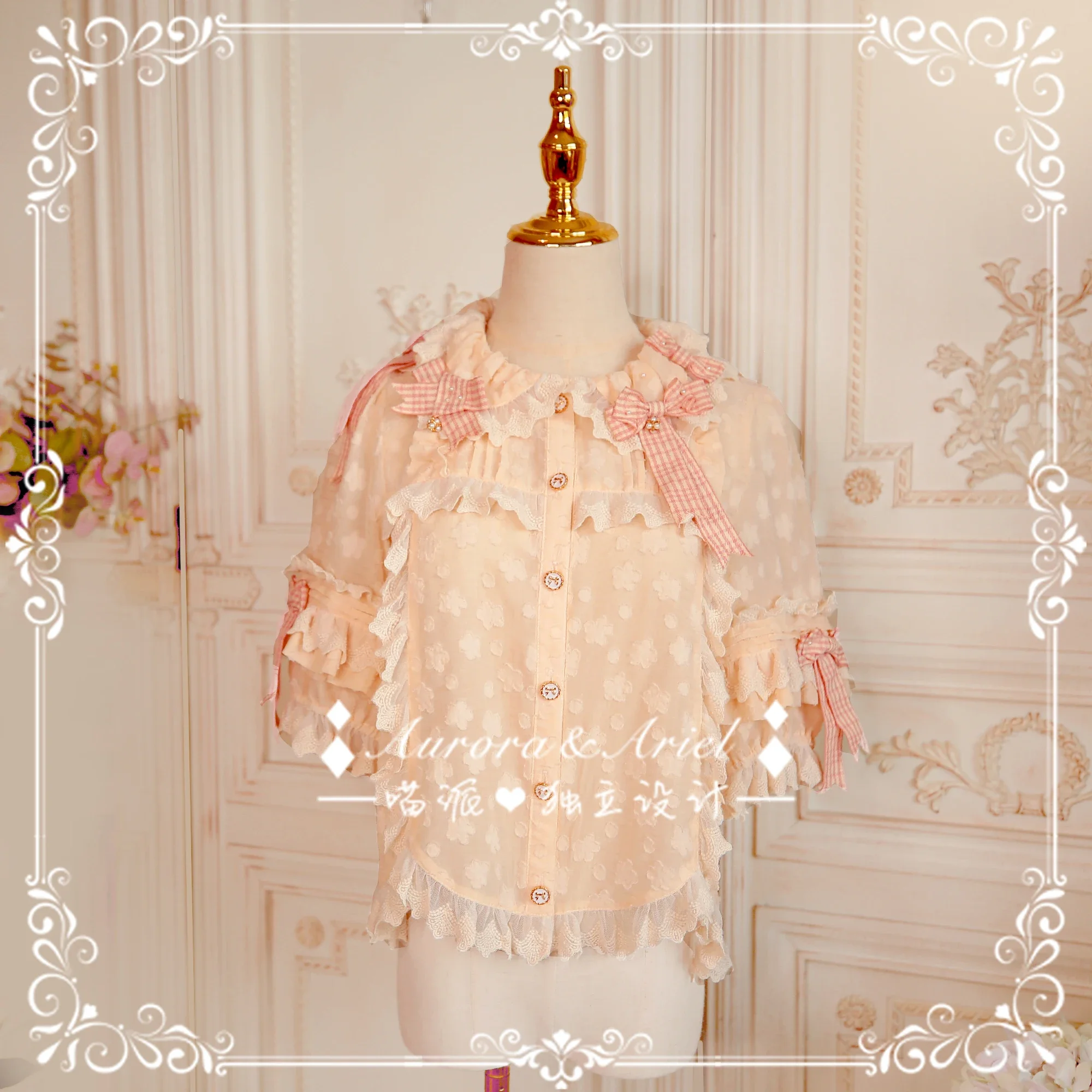 Женская рубашка с коротким рукавом и бантом летняя Милая жаккардовая блузка