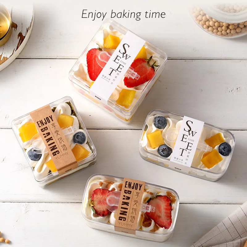 

15pcs Creative Transparent Mousse Cup Tiramisu Biscuit Packaging Box Cake Pastry Dessert Square Plastic Cups With Lids and Spoon