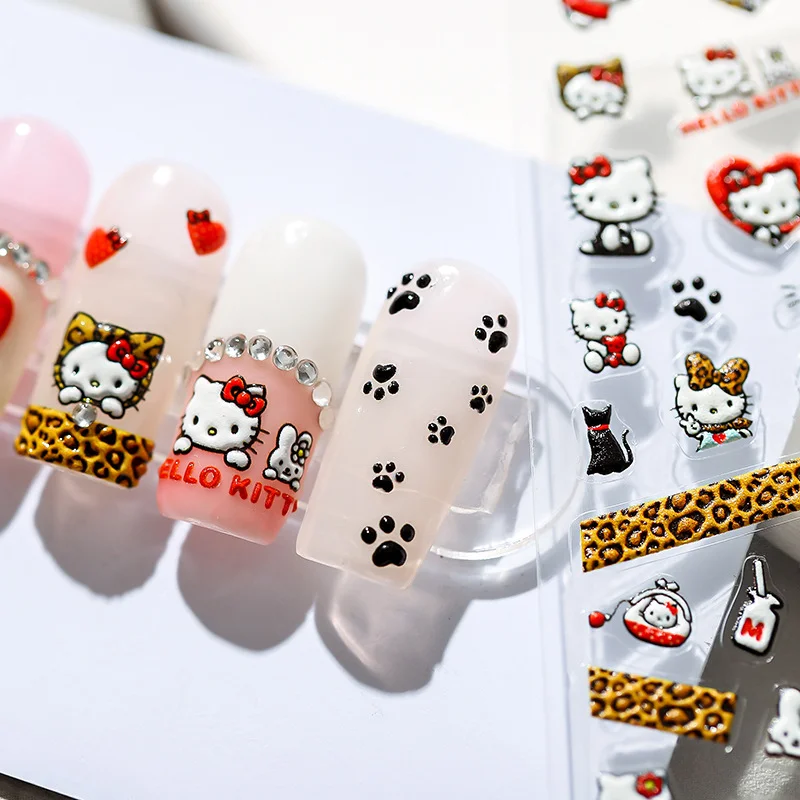 

1pcs Hello Kitty Stickers Cartoon Relief Handmade DIY Cute Sanrio Nail Sticker Nail Decoration Adhesive Nails Slider Accessories