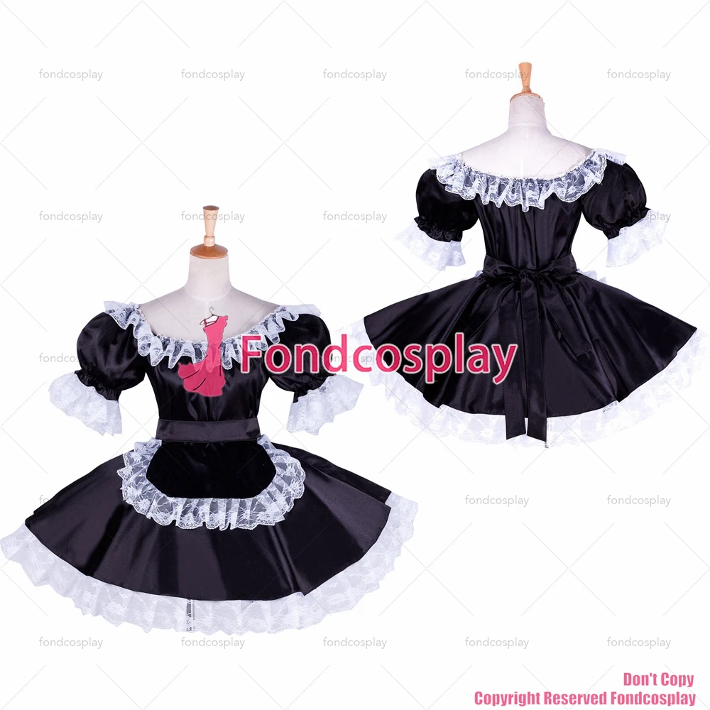 

Сексуальная одежда для взрослых с крестом fondcosplay, женское короткое черное атласное запираемое платье, костюм для CD/TV[G1758]