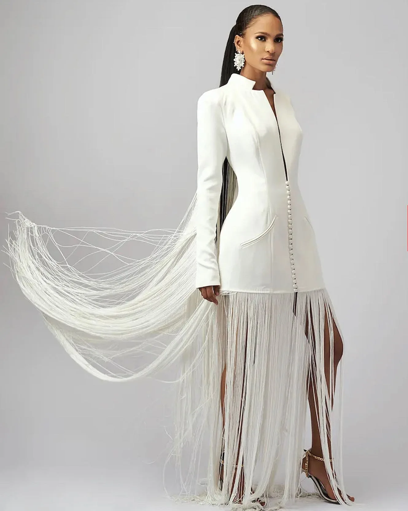 Women Fashion Tassel  Evening Dress Deep V-neck Long Sleeve Party Dress Sexy Slim Waist Lady Office Dresses