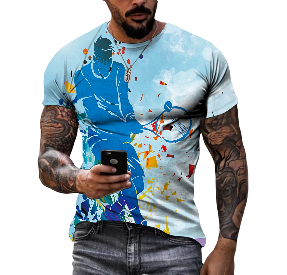 

Summer Trend Tennis Tournament Sports Neutral T-shirt Casual HD 3D Printed Pattern Hip Hop Harajuku Crewneck Short Sleeve Shirt