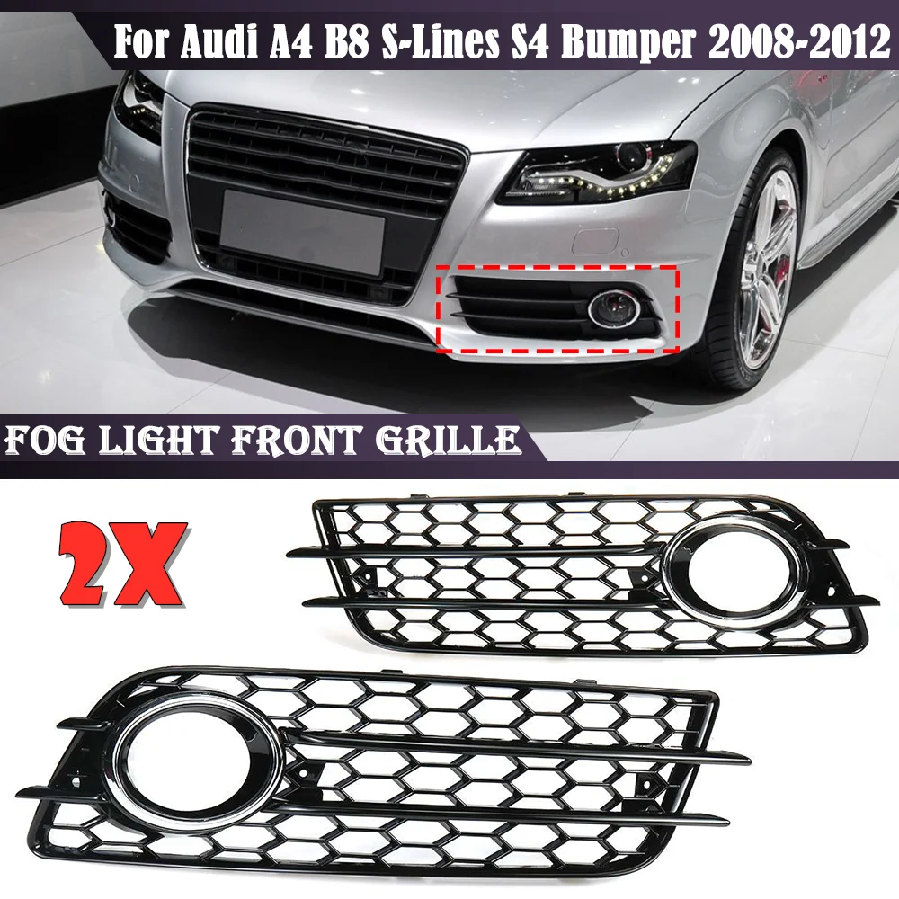 

1 Pair Honeycomb Mesh Car Front Fog Light Cover Honeycomb Grille Grill For Audi A4 B8 S-Lines S4 2008-2012 8K0807681C 8K0807682C