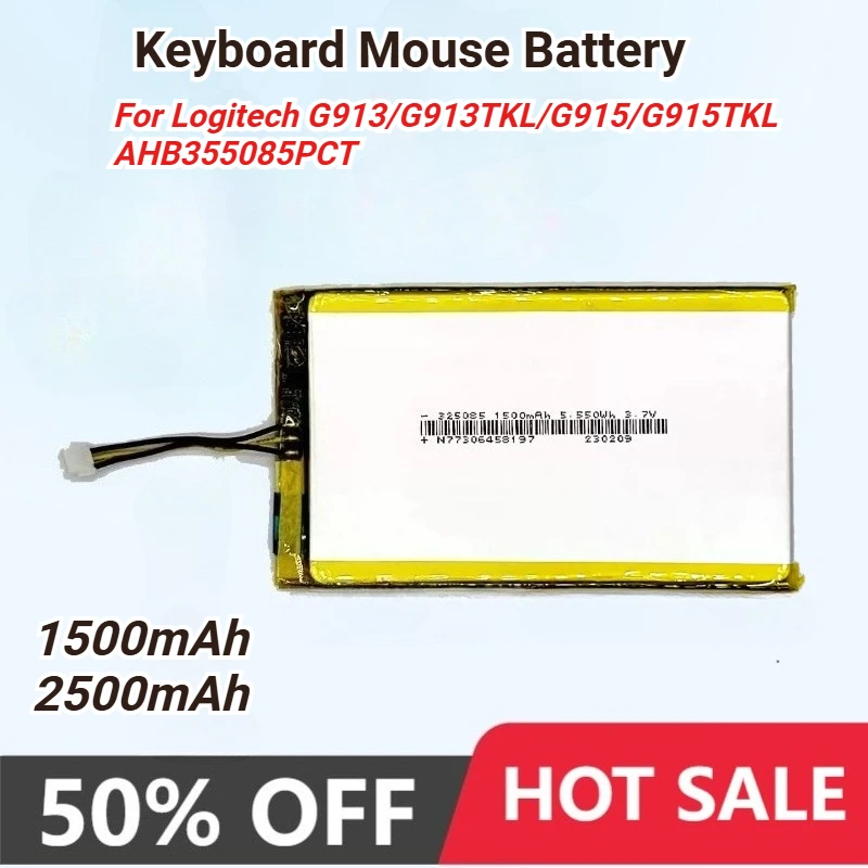 Фото 3,7 В 1500 мАч/2500 мАч аккумулятор для клавиатуры и мыши для Logitech AHB355085PCT G913 G913 TKL G915 G915TKL Сменный аккумулятор №1