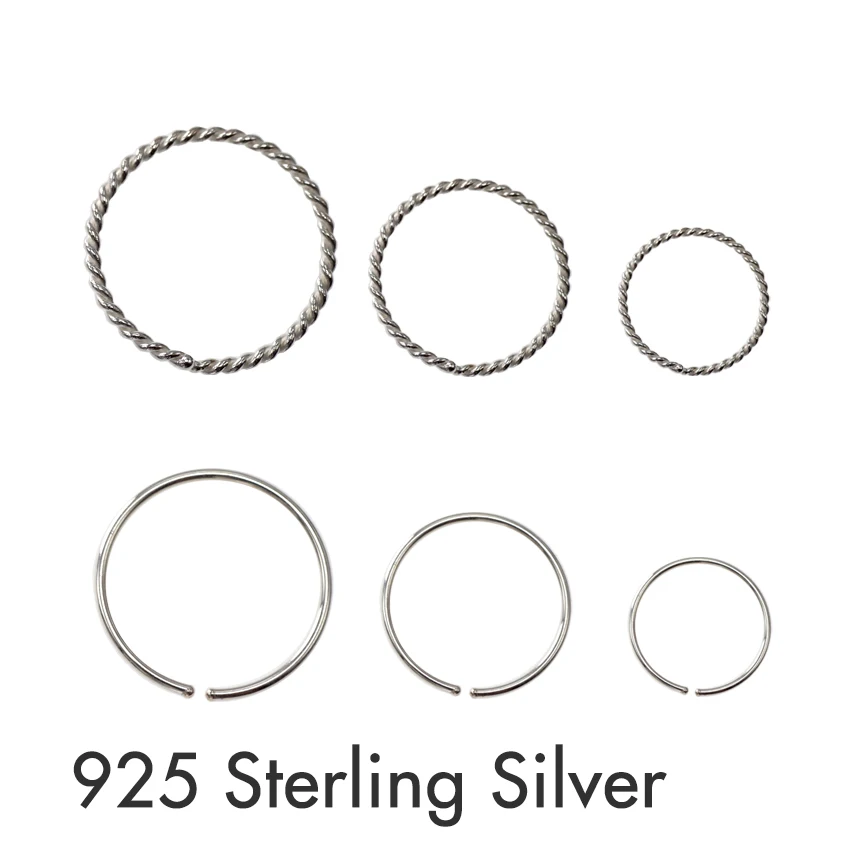 3Pcs 925 Sterling Argent Septum Ring Nose Hoop Cartilage Earrings Lip Loop Women and Men Piercing Jewellery 20G/22G 0.6mm 0.8mm