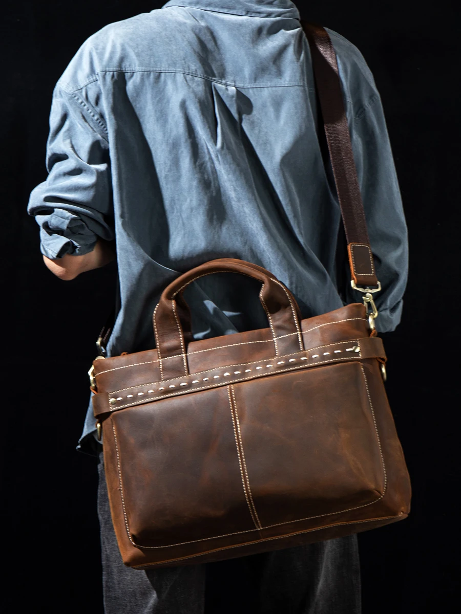 Портфель мужской из воловьей кожи саквояж кросс-боди в стиле ретро