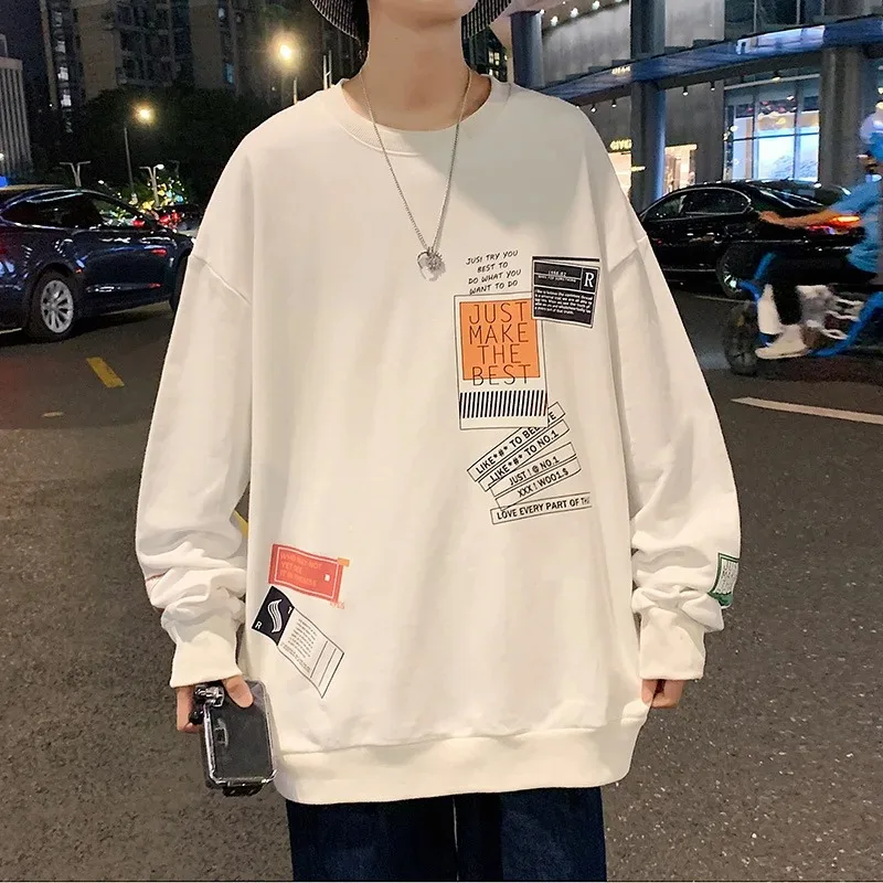 

New Men's Casual Long-sleeved Sweatshirts Fashion Printing Daily Round Neck Pullover Large Size Loose Male Sweatshirts