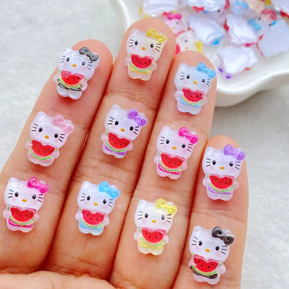 

50 шт., красочные летние пляжные арбузные котенки из смолы, мультяшные броневые фигурки, плоская задняя часть, дизайн ногтей, сделай сам, скрапбукинг, поделки