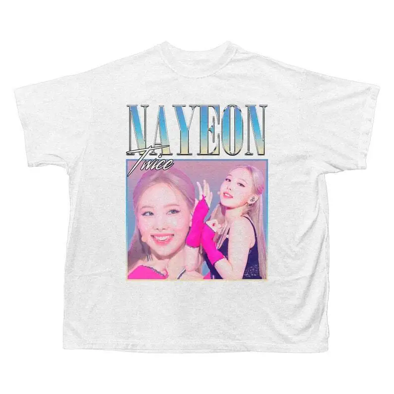 Двойная Nayeon Ретро Футболка Kpop белый TE4218