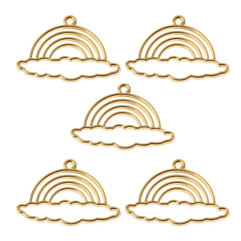 5Pcs Rainbow Sweet Heart Blank Resin Frames Pendant Open Bezel Setting Jewelry Making