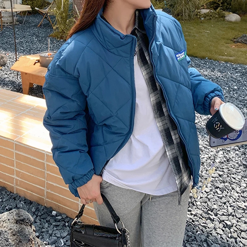 Women's Fashion Warm Parka Loose Casual Long Sleeve Women Solid Down Jacket Versatile Ladies Rhombus Outerwear 2022 Winter New