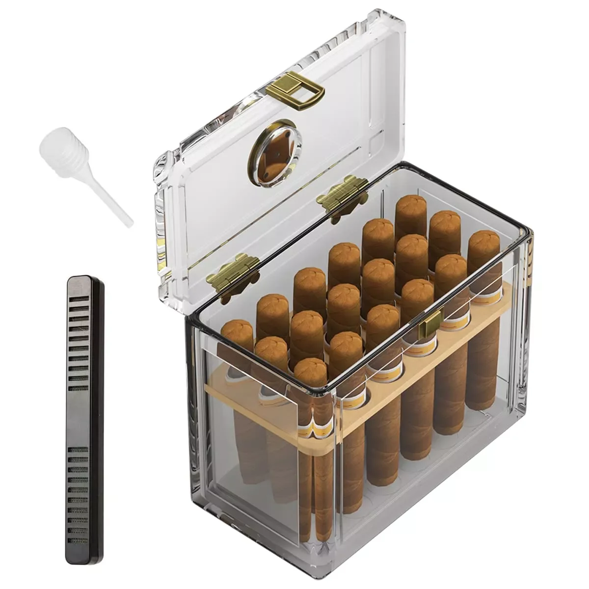 

Acrylic Cigar Humidor With Hygrometer Humidifier Cedar Wood Tray Portable Humidor Box Cigar Case Fit 18-50 Smoking Accessories