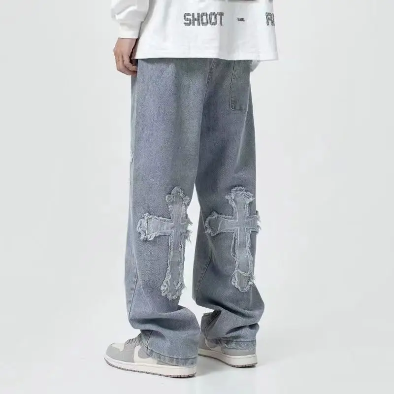 Retro Men's Y2K Clothes Baggy Wide Leg Jeans Hip Hop Fashion Clothing Women  Oversized Straight Trouser Streetwear Teachwear Man